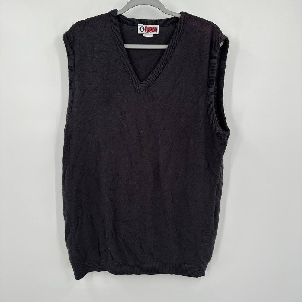 Mens Vintage Preppy Sweater Vest Size L V Neck Academia Grandpa 90s Black